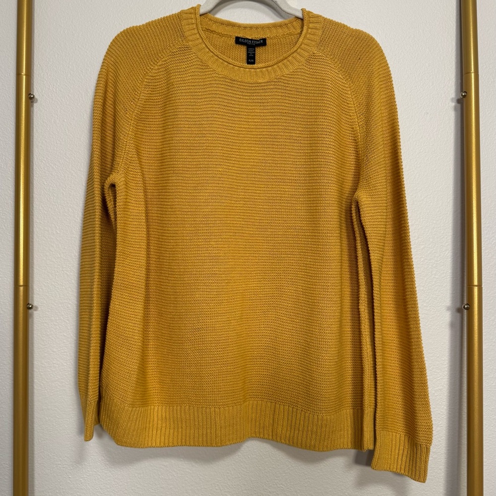 Eileen Fisher Organic Linen Cotton Crew Neck Top sweater Women’s Sz PL Marigold - Picture 5 of 8